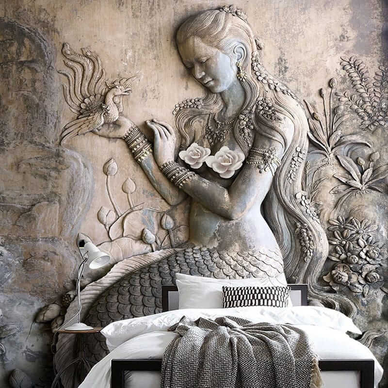 MinimalisticDecor.com-Artistic Mermaid Haven Living Room Mural Wallpaper
