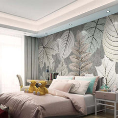 MinimalisticDecor.com-Artistic Monochrome Leaf Mural Wallpaper