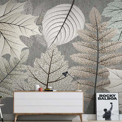 MinimalisticDecor.com-Artistic Monochrome Leaf Mural Wallpaper