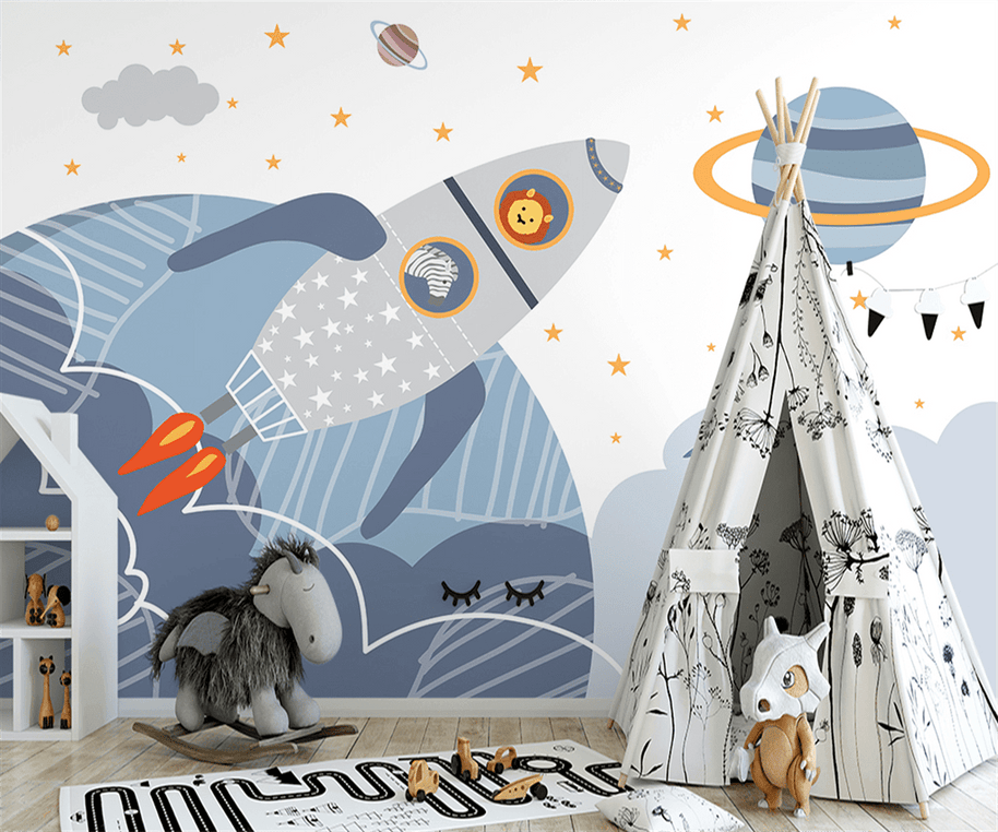 MinimalisticDecor.com-Astronaut Planets Wallpaper - Spaceman Adventure for Walls