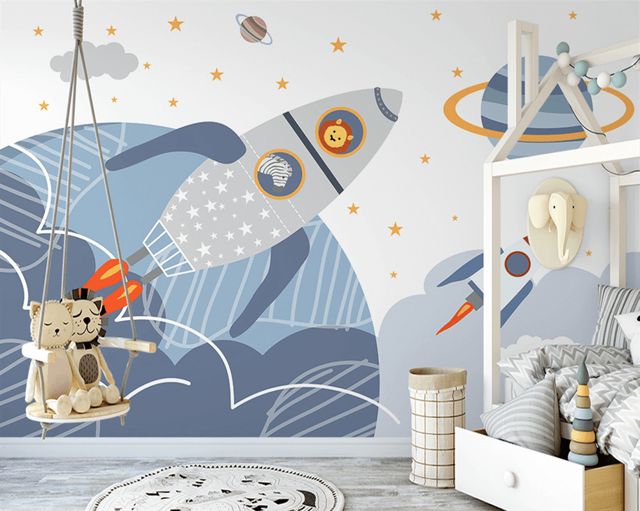MinimalisticDecor.com-Astronaut Planets Wallpaper - Spaceman Adventure for Walls