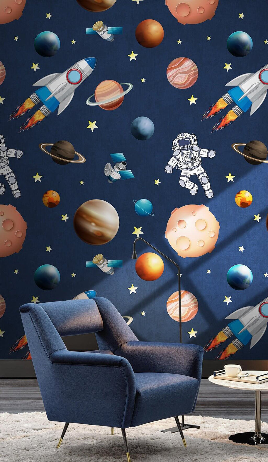 MinimalisticDecor.com-Astronauts Galaxy Space Wallpaper Mural for Kids Room