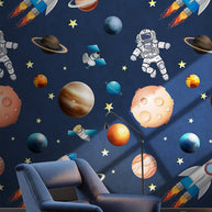 MinimalisticDecor.com-Astronauts Galaxy Space Wallpaper Mural for Kids Room