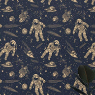 MinimalisticDecor.com-Astronauts on Moon Wallpaper Mural for kids Room