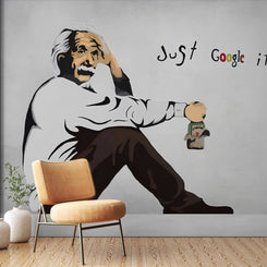 Banksy Einstein Just Google it Wallpaper Mural-Premium Wallpapers
