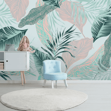 MinimalisticDecor.com-Beige and Green Leaves - Tropical Wallpaper Murals