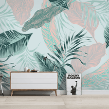MinimalisticDecor.com-Beige and Green Leaves - Tropical Wallpaper Murals