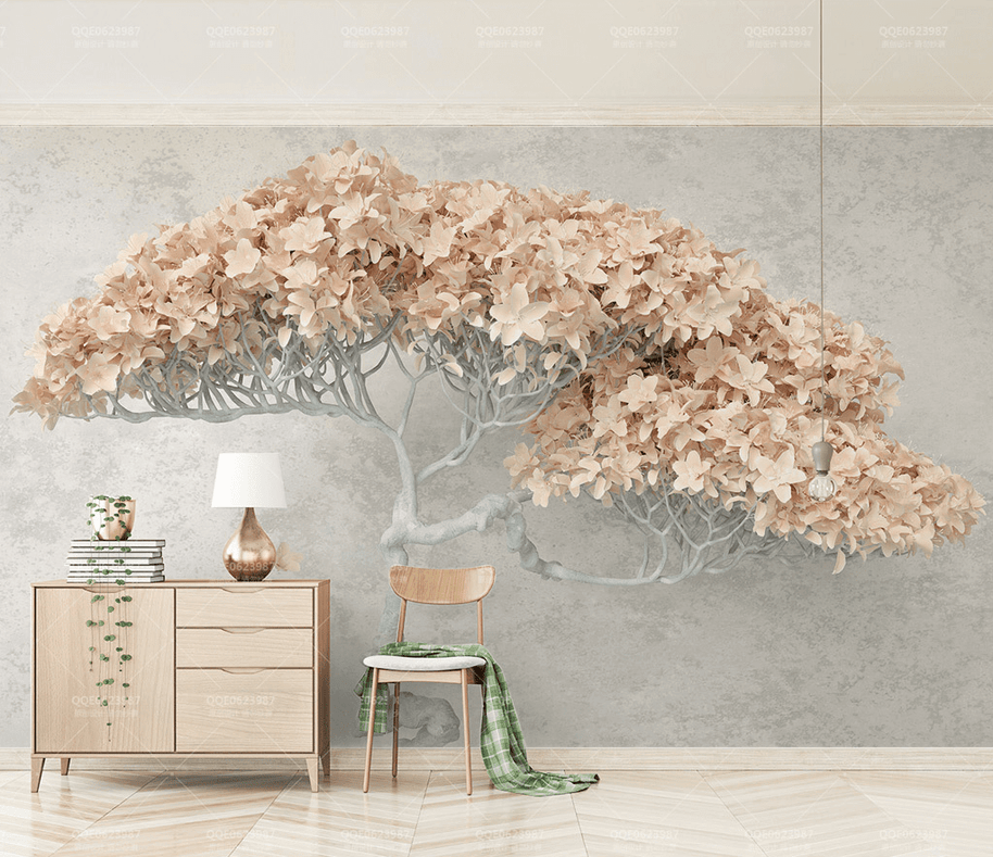MinimalisticDecor.com-Beige Willow 3D Tree Wallpaper Murals - Transform Your Space