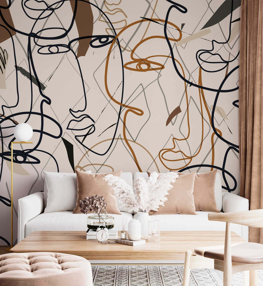 MinimalisticDecor.com-Best Living Room Wallpaper Mural - Elegant Face Lines