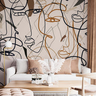 MinimalisticDecor.com-Best Living Room Wallpaper Mural - Elegant Face Lines