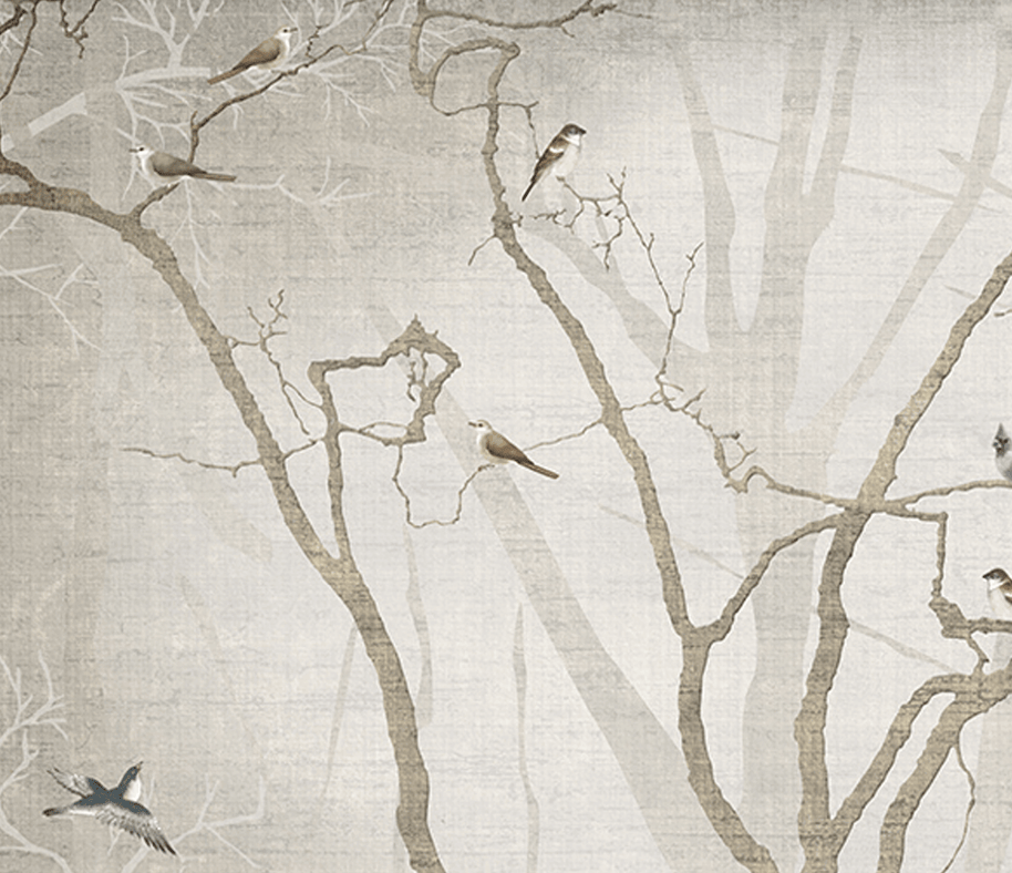 MinimalisticDecor.com-Birds on Tree Trunks Wallpaper Mural - Enhance Your Space