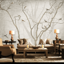 MinimalisticDecor.com-Birds on Tree Trunks Wallpaper Mural - Enhance Your Space