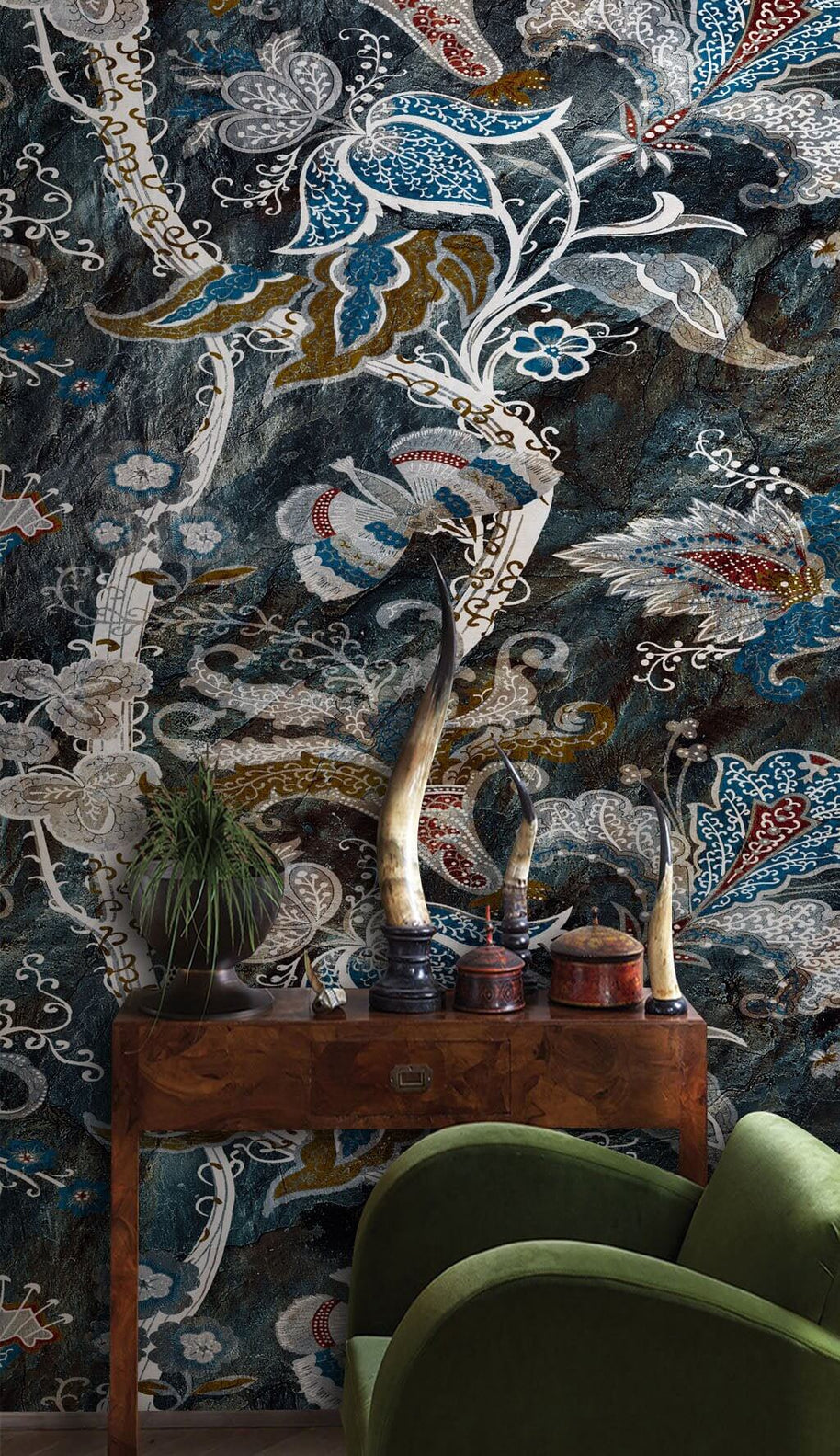 MinimalisticDecor.com-Black Floral fairytale Wallpaper Mural