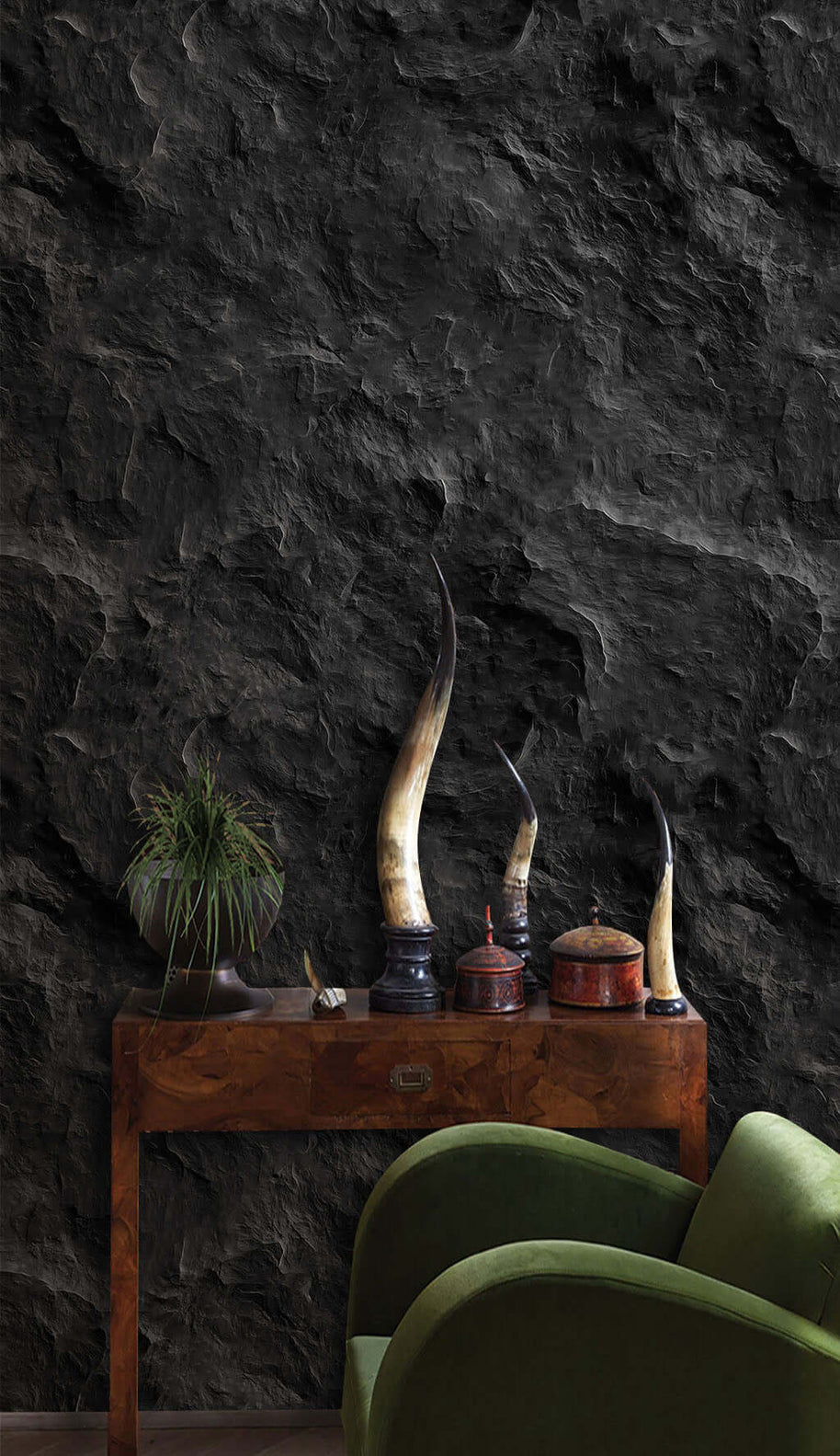 MinimalisticDecor.com-Black Grooved Stone Wallpaper Mural