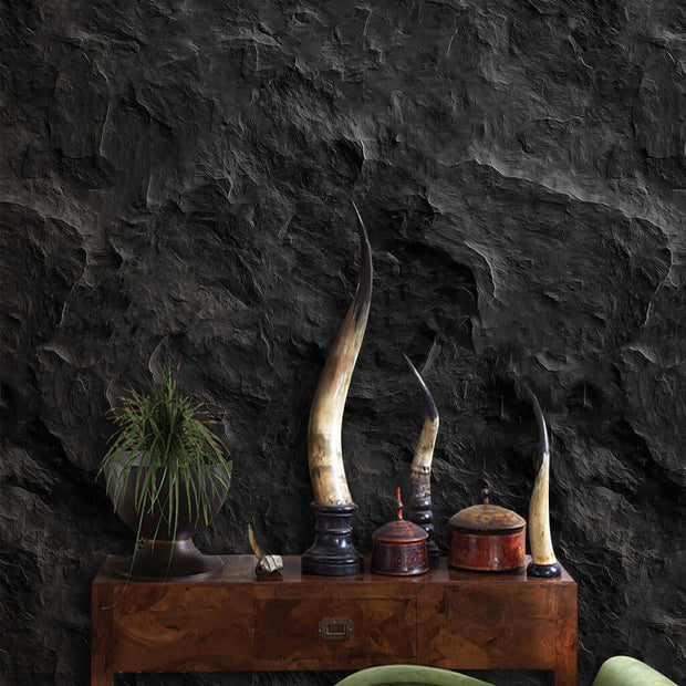 MinimalisticDecor.com-Black Grooved Stone Wallpaper Mural