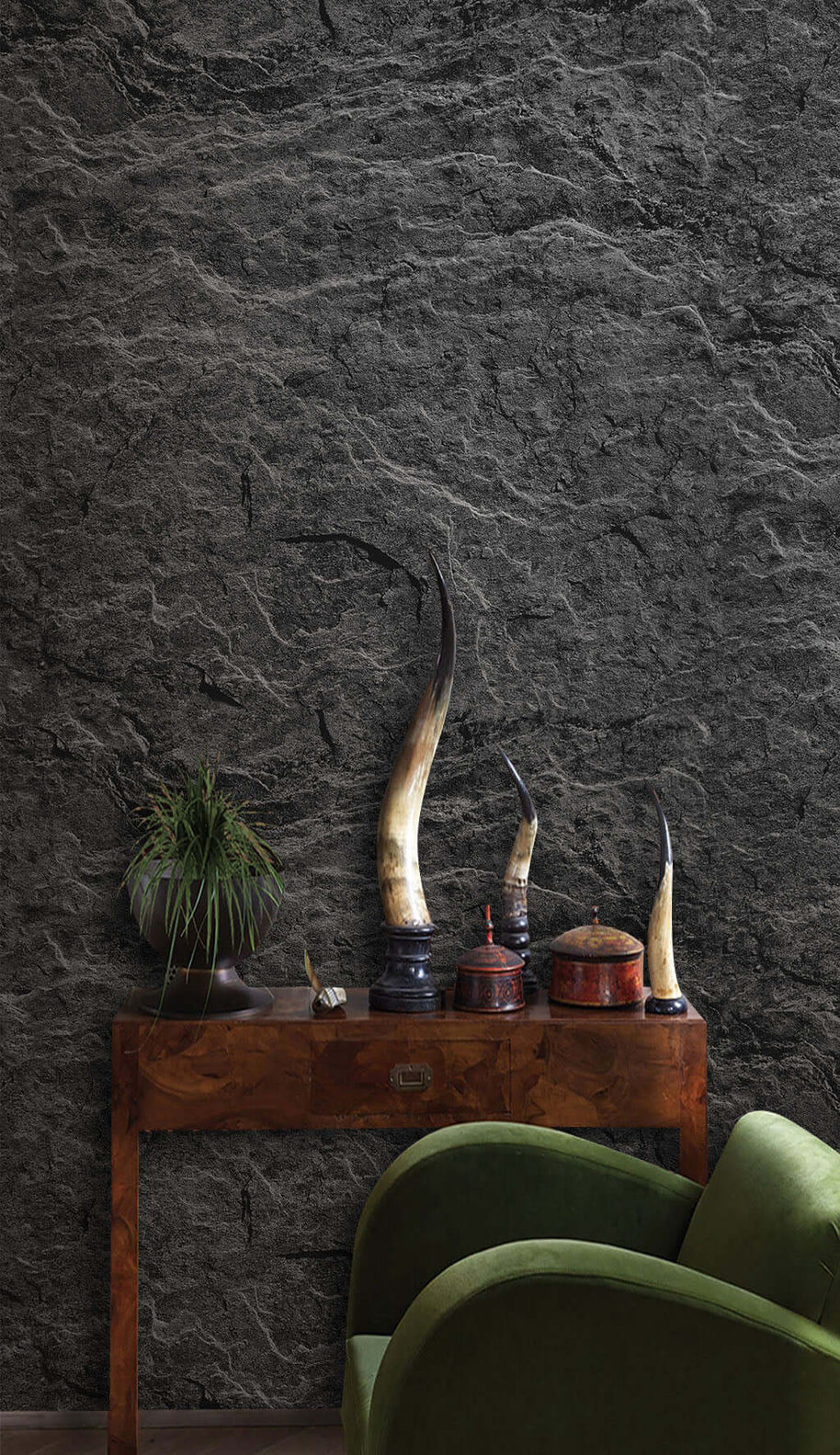 MinimalisticDecor.com-Black Layered Stone Wallpaper Mural