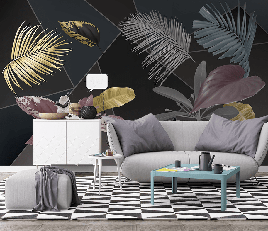 MinimalisticDecor.com-Black Leafs Pattern Wallpaper Murals - Premium Design