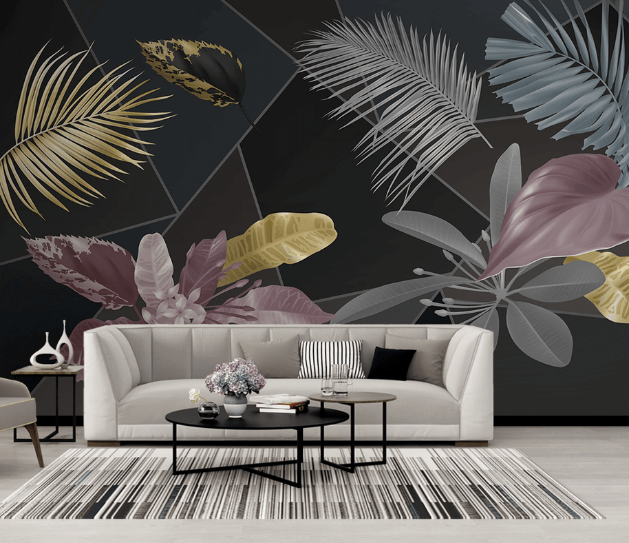 MinimalisticDecor.com-Black Leafs Pattern Wallpaper Murals - Premium Design