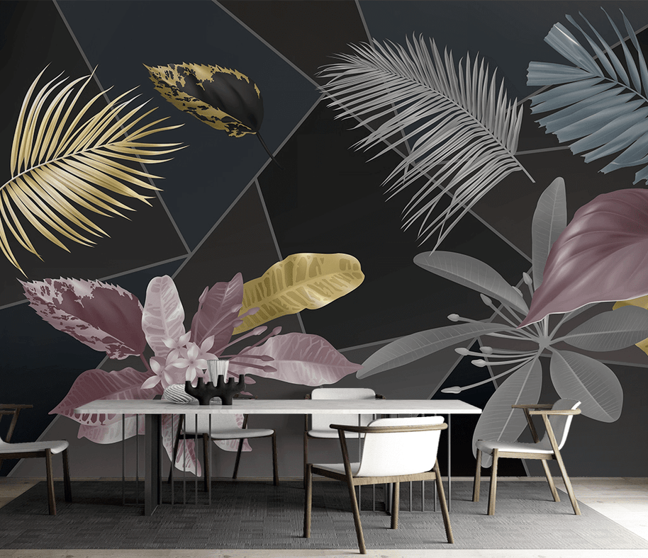 MinimalisticDecor.com-Black Leafs Pattern Wallpaper Murals - Premium Design