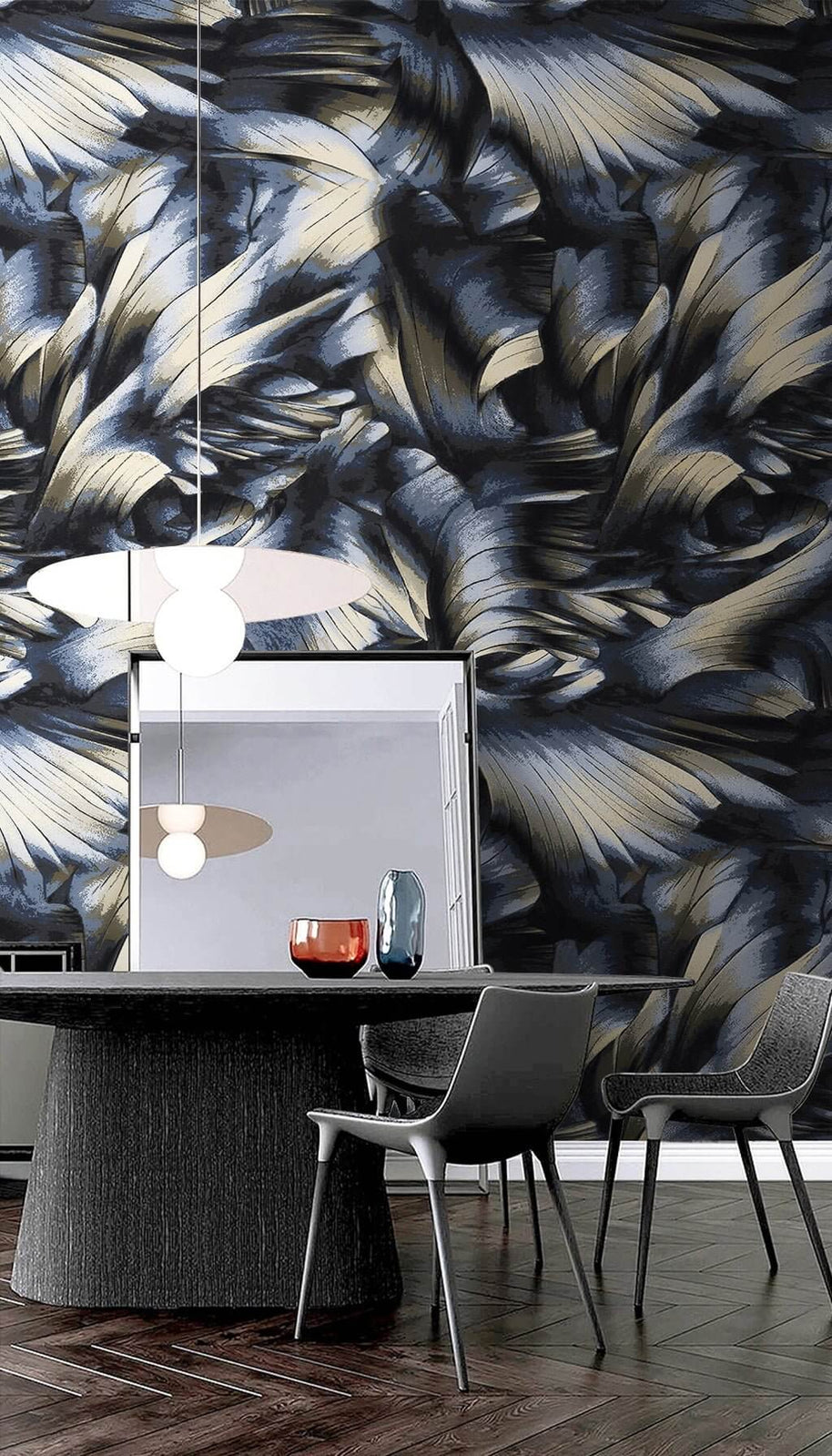 MinimalisticDecor.com-Black Shadow Leaves Wallpaper Mural