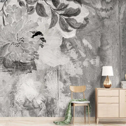 MinimalisticDecor.com-Black & White Flowers Rush Wallpaper Mural