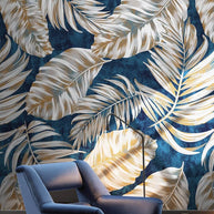 MinimalisticDecor.com-Blue Blushing Leaves Pattern Wallpaper Mural