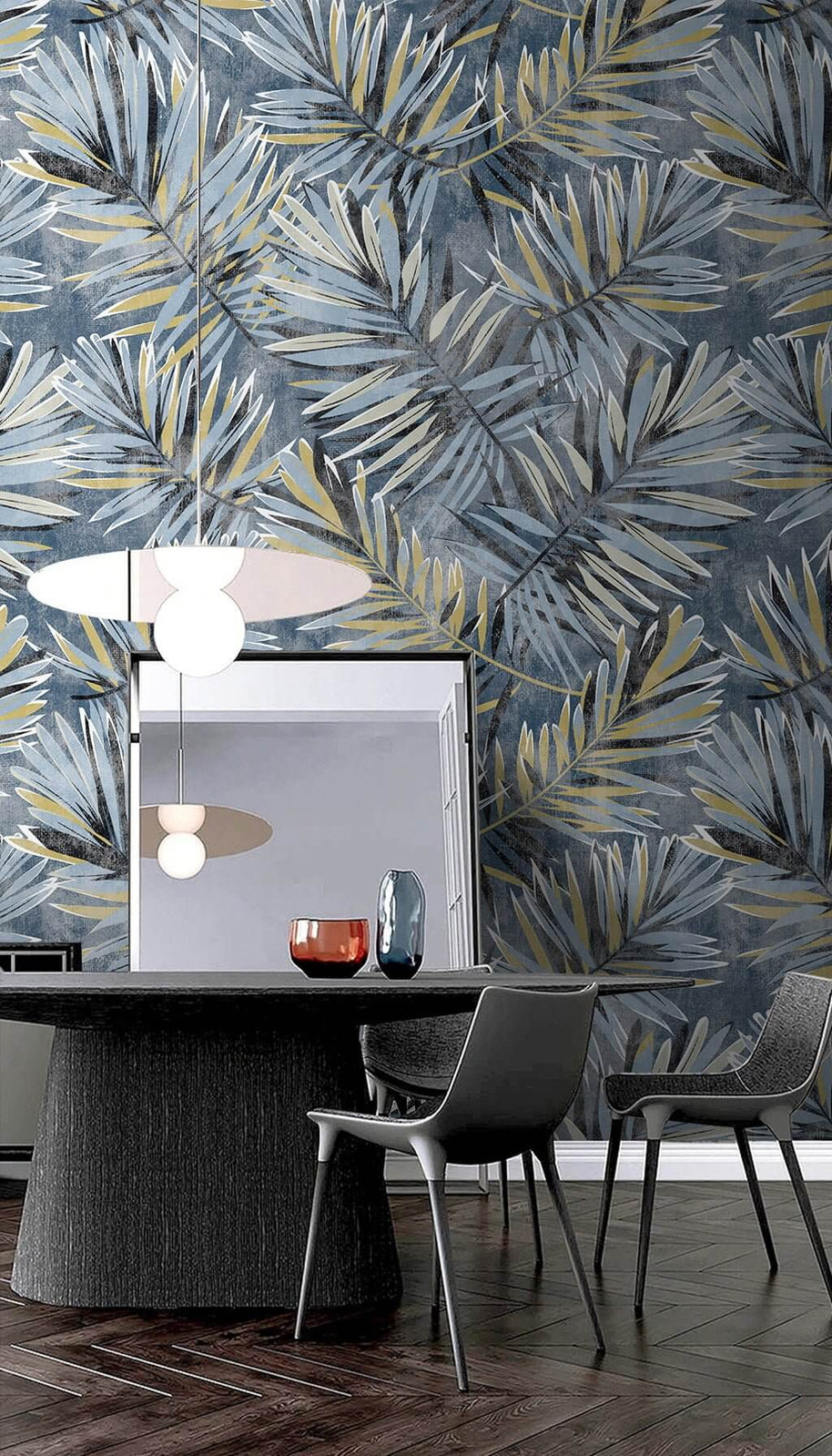 MinimalisticDecor.com-Blue Era Leaves Wallpaper Mural