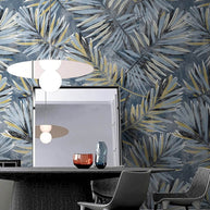 MinimalisticDecor.com-Blue Era Leaves Wallpaper Mural