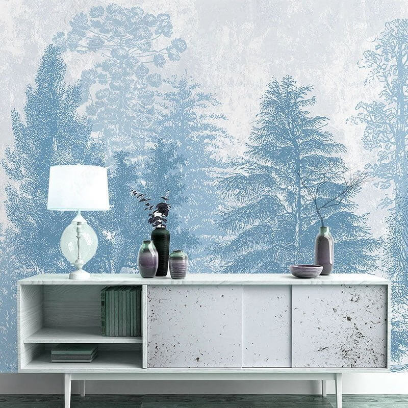 MinimalisticDecor.com-Blue Forest Trees Wallpaper: Transform Your Space