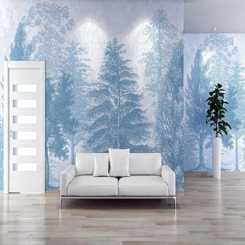 MinimalisticDecor.com-Blue Forest Trees Wallpaper: Transform Your Space