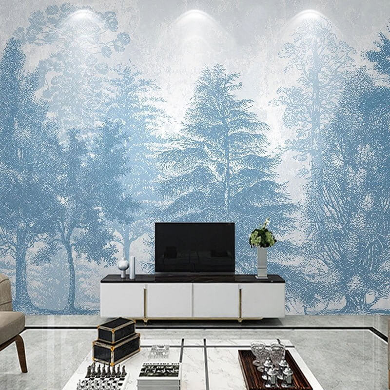 MinimalisticDecor.com-Blue Forest Trees Wallpaper: Transform Your Space