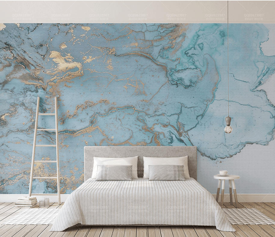 MinimalisticDecor.com-Blue & Gold Marble Wallpaper Murals