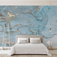 MinimalisticDecor.com-Blue & Gold Marble Wallpaper Murals