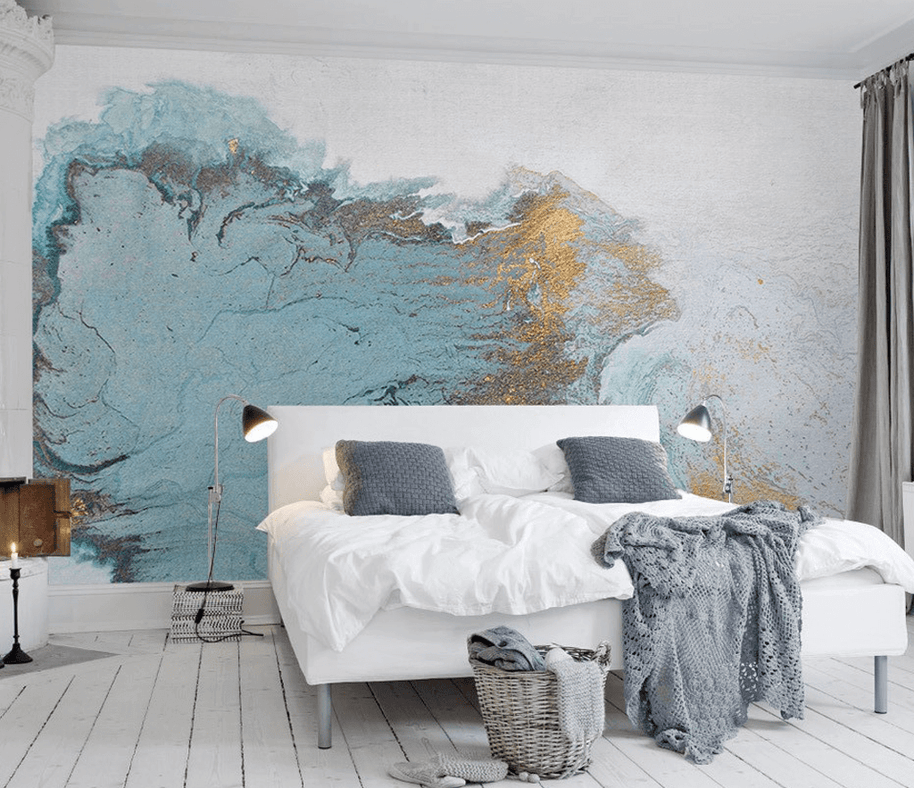 MinimalisticDecor.com-Blue & Gold Shade Marble Wallpaper Murals