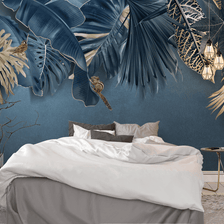 MinimalisticDecor.com-Blue Leafs Theme - Tropical Wallpaper Murals