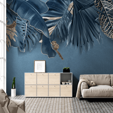 MinimalisticDecor.com-Blue Leafs Theme - Tropical Wallpaper Murals