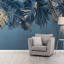 MinimalisticDecor.com-Blue Leafs Theme - Tropical Wallpaper Murals