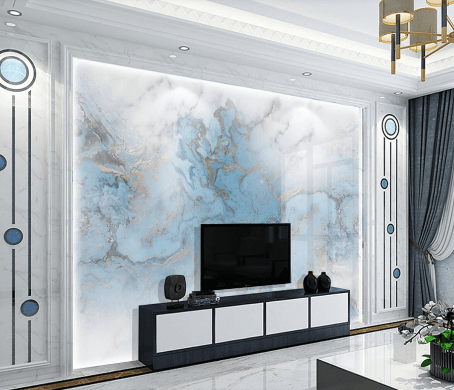 MinimalisticDecor.com-Blue Marble Wallpaper Mural: Transform your space