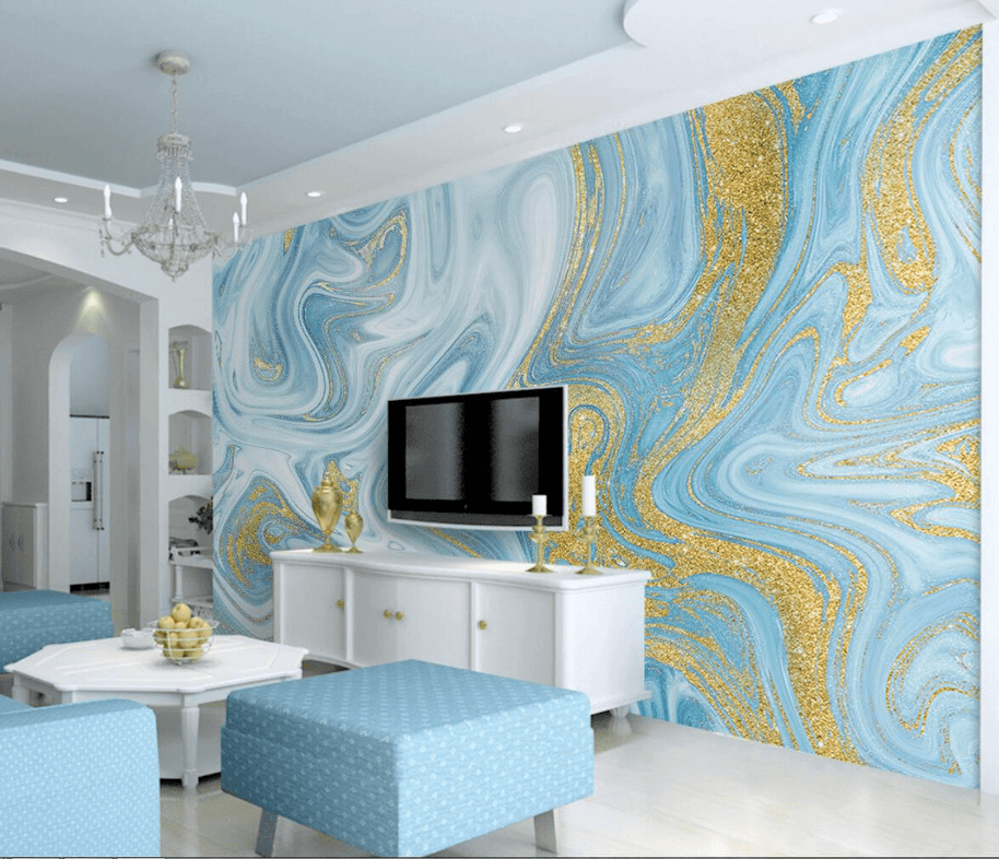 MinimalisticDecor.com-Blue Marble Wallpaper Mural: Transform your space