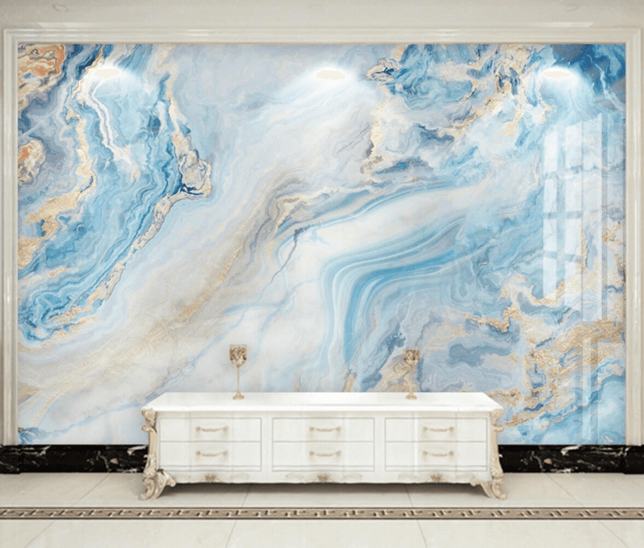 MinimalisticDecor.com-Blue Marble Wallpaper Mural: Transform your space