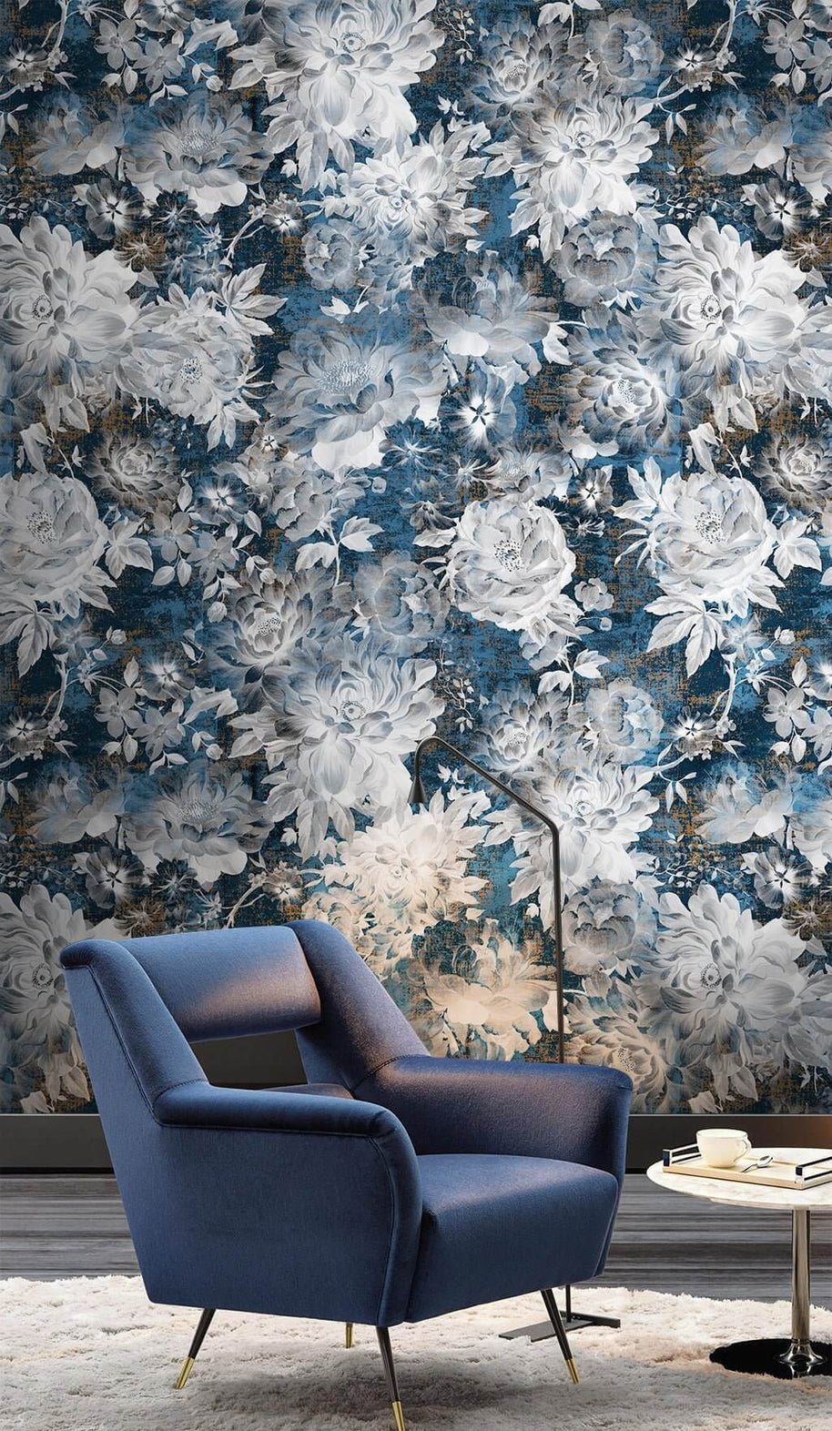 MinimalisticDecor.com-Blue Rose Floral Wallpaper Mural
