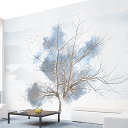MinimalisticDecor.com-Blue Tree Sketch Wallpaper Murals