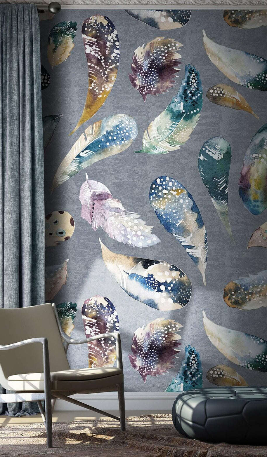 MinimalisticDecor.com-Boho Feathers Wallpaper Mural