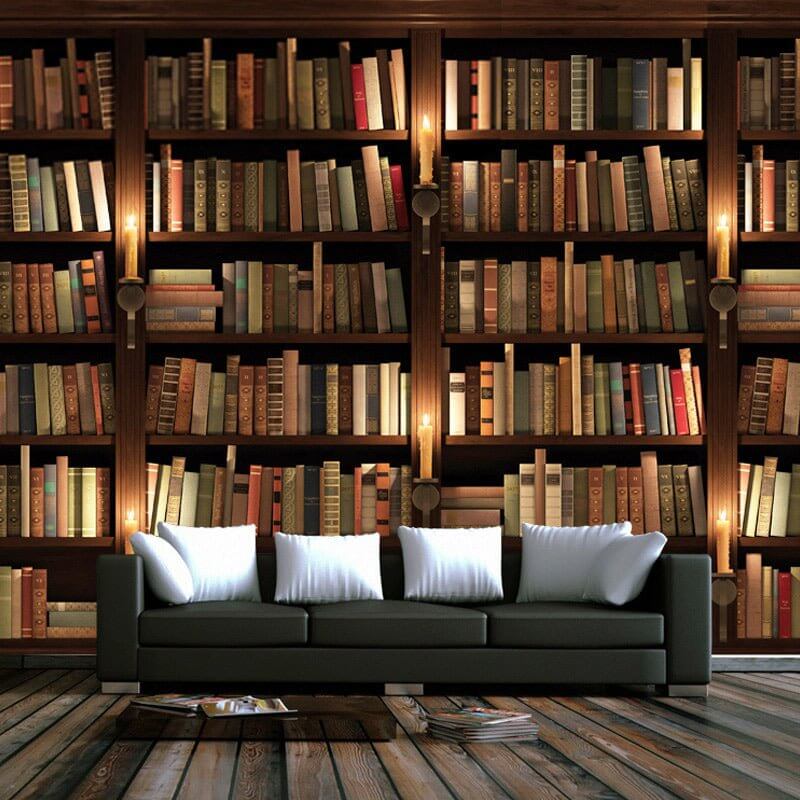 MinimalisticDecor.com-Bookshelf Library Wallpaper: Transform with Literary Charm