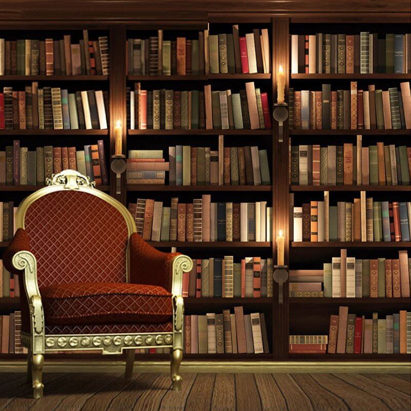 MinimalisticDecor.com-Bookshelf Library Wallpaper: Transform with Literary Charm