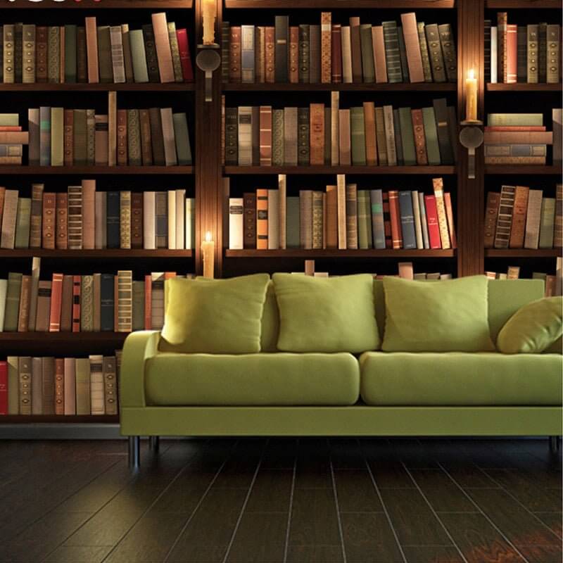 MinimalisticDecor.com-Bookshelf Library Wallpaper: Transform with Literary Charm