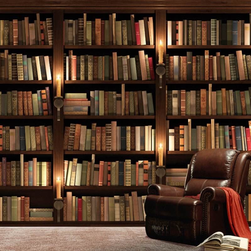 MinimalisticDecor.com-Bookshelf Library Wallpaper: Transform with Literary Charm