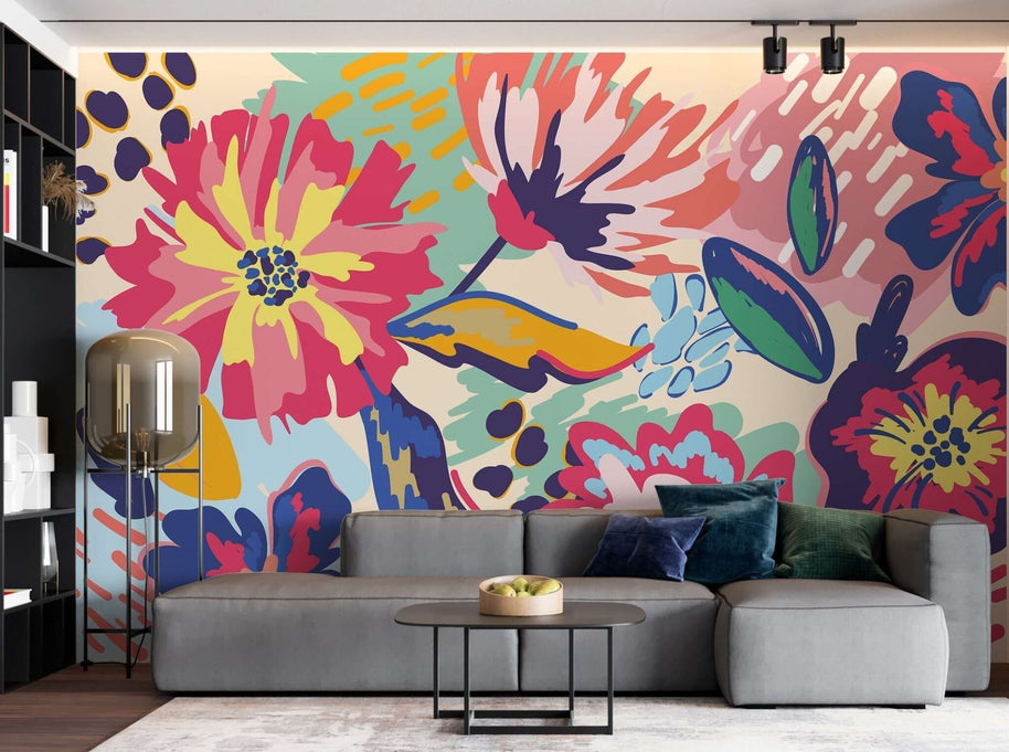 MinimalisticDecor.com-Bright Blossom Flowers: Living Room Wallpaper Mural