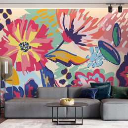 MinimalisticDecor.com-Bright Blossom Flowers: Living Room Wallpaper Mural