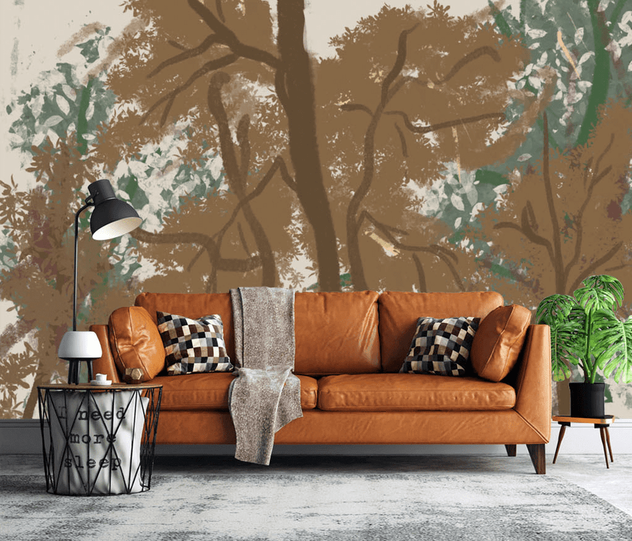 MinimalisticDecor.com-Brown Brushed Paint Tree - Tree Trunks Wallpaper Murals